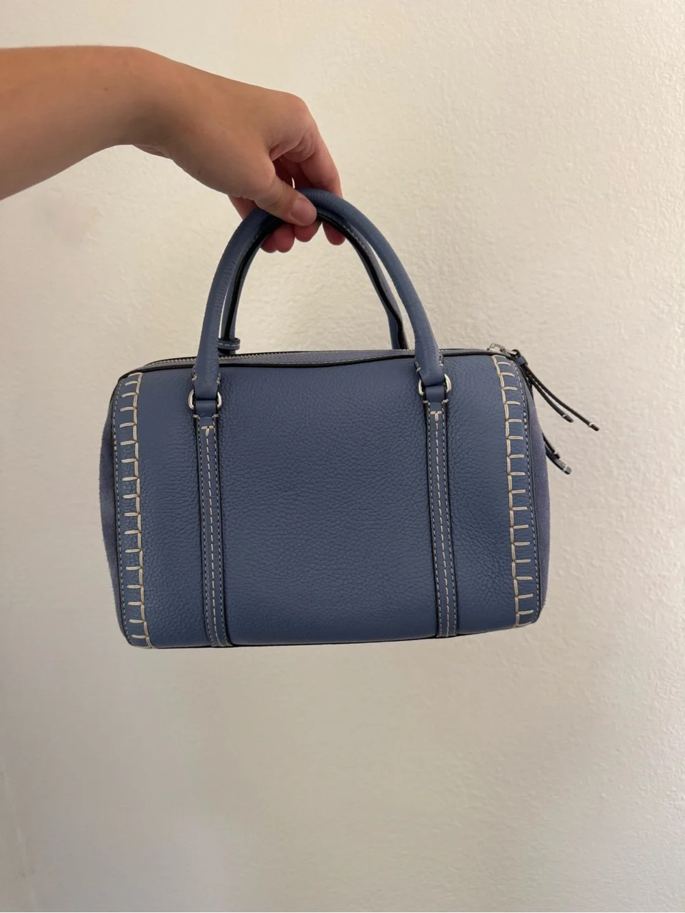 Tory Burch McGraw Small Satchel – Blue Pebbled Leather